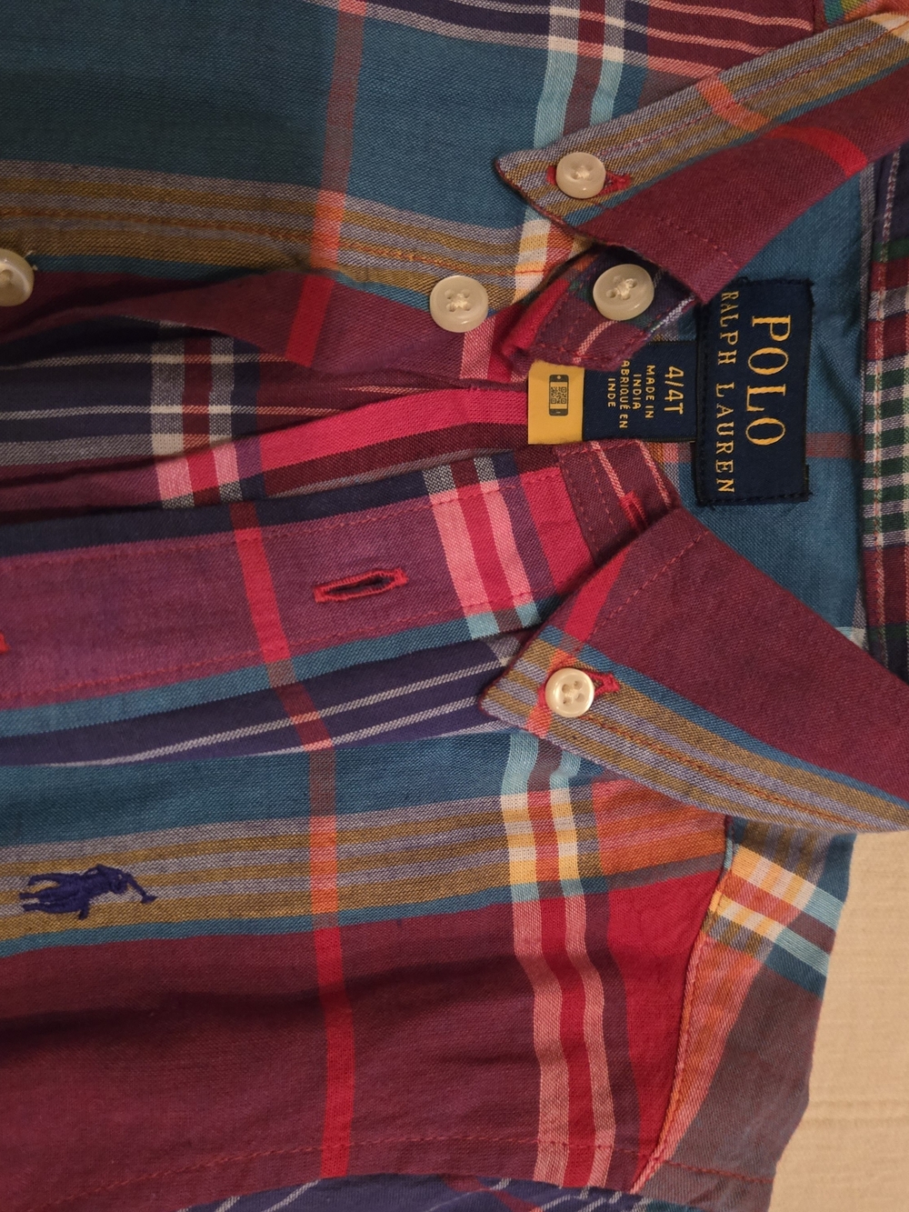 Qty 2-Polo Ralph Lauren Multicolor Plaid Button-Down Shirt - Teal/Red/Purple